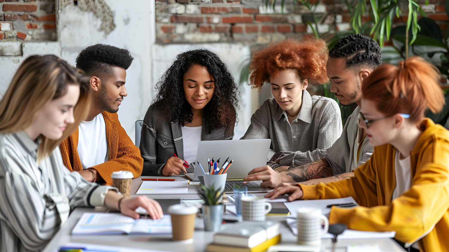 A scene depicting diverse individuals working in various local, in-person roles such as retail, food service, and healthcare support.