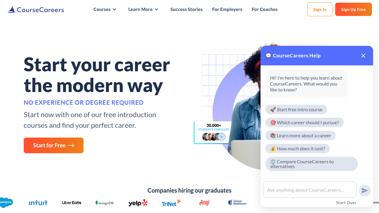 CourseCareers offers fast-track training for entry-level tech roles, enabling individuals to gain in-demand skills without a degree.